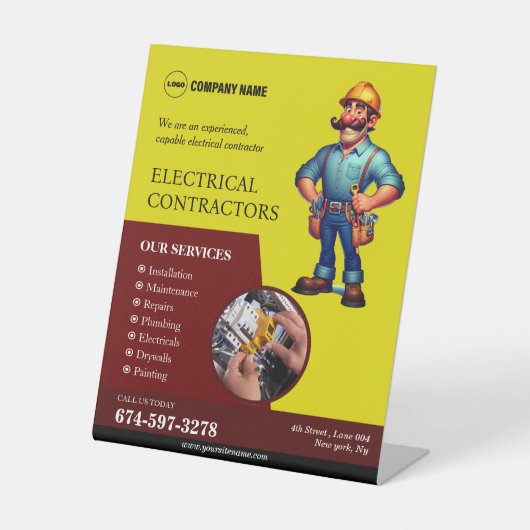 電気工事請負業者 台座サイン (正面)