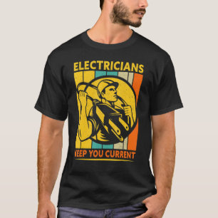 電気工保士現在のレトロ夕日 Tシャツ