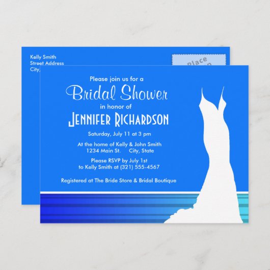 電気式青ストライプ縦ストライプの; インビテーションポストカード (正面/裏面)