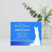 電気式青ストライプ縦ストライプの; インビテーションポストカード (スタンド正面)