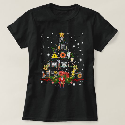 電気技師おもしろいクリスマスツリーマッチングファミリーG Tシャツ (デザイン正面)