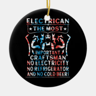 電気技師とビール電気技師リネマン セラミックオーナメント