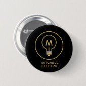 電気技師のためのブラックのライトバルブモノグラムロゴ 缶バッジ (正面&裏面)