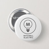 電気技師のためのライトバルブモノグラムロゴ（白地） 缶バッジ (正面&裏面)