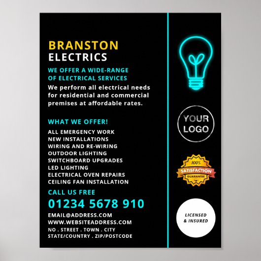 電気技師のネオン広告ライト ポスター (正面)