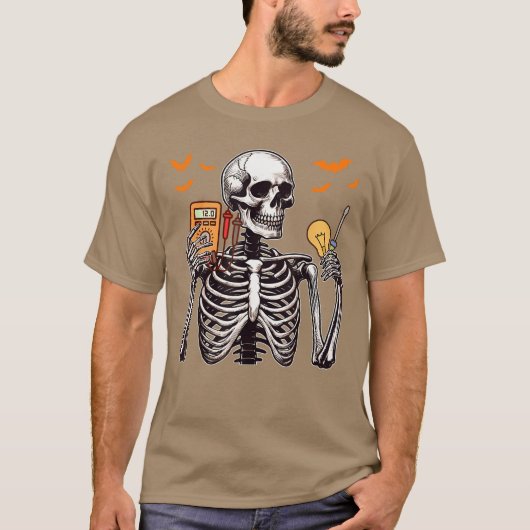 電気技師の仕事のホラー・スケルトン・ハロウィーンのコスチューム Tシャツ (正面)