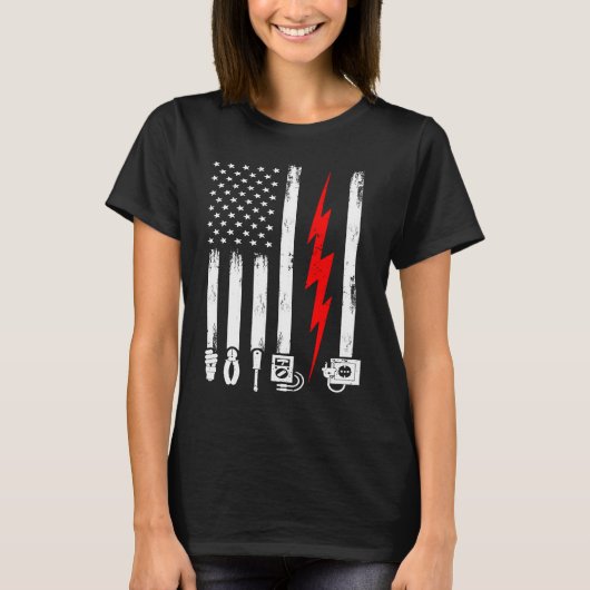 電気技師の米国国旗とツール Tシャツ (正面)