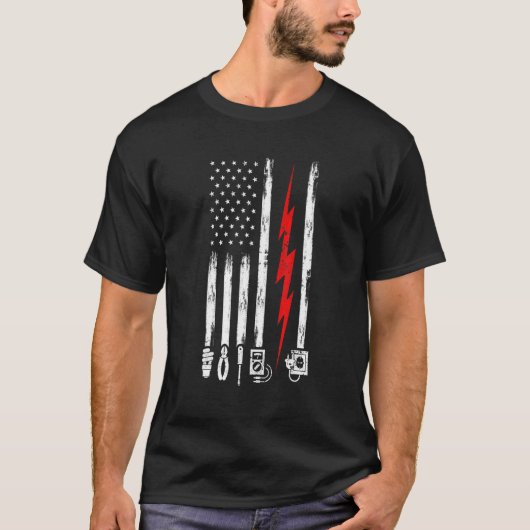 電気技師の米国国旗とツール Tシャツ (正面)