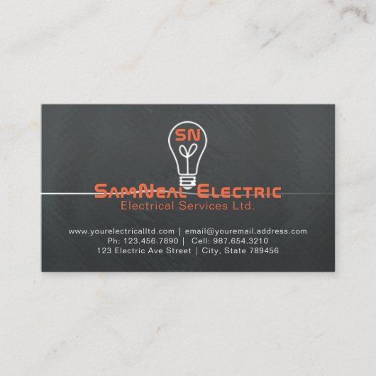 電気技師の電球のロゴのデザイン 名刺 (正面)