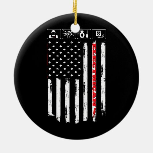 電気技師アメリカ合衆国国旗の愛国者 セラミックオーナメント (裏面)