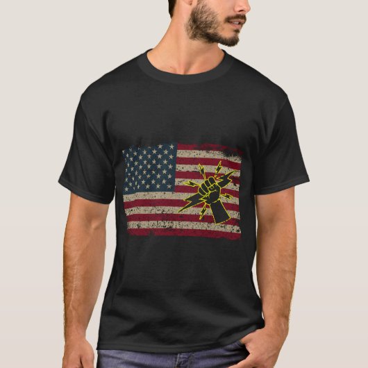 電気技師アメリカ国旗・愛国電力 Tシャツ (正面)