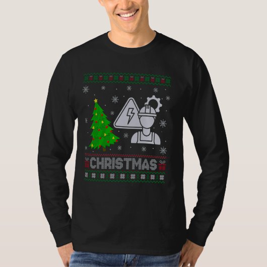 電気技師クリスマスツリー照明醜いキリスト Tシャツ (正面)