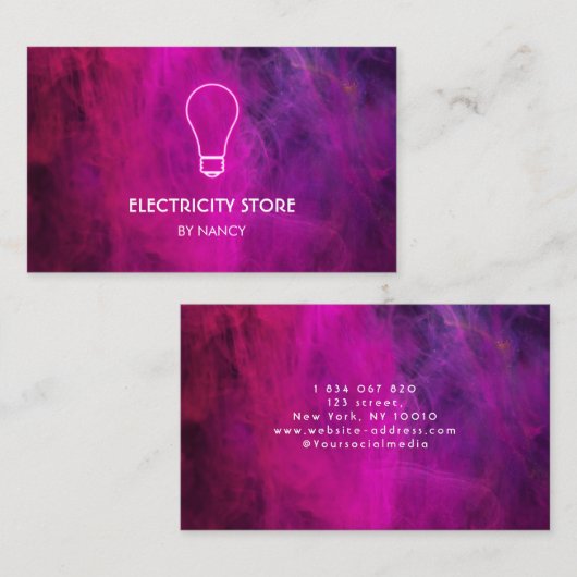 電気技師ピンクのネオン電球 名刺 (正面/裏面)