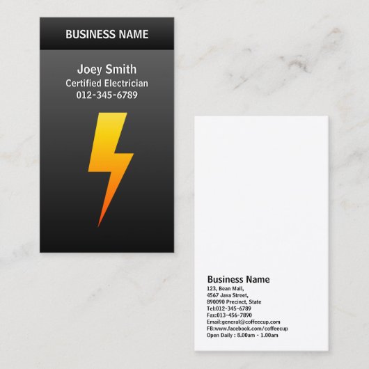 電気技師プロフェッショナルトレードスキルライトニングボルト 名刺 (正面/裏面)