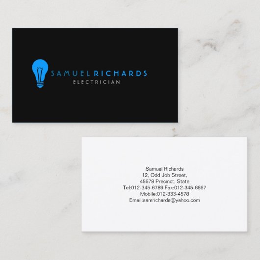 電気技師名刺シンプル電球シルエット 名刺 (正面/裏面)