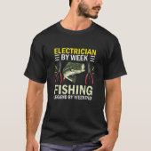 電気技師電動魚釣り漁師アン Tシャツ (正面)