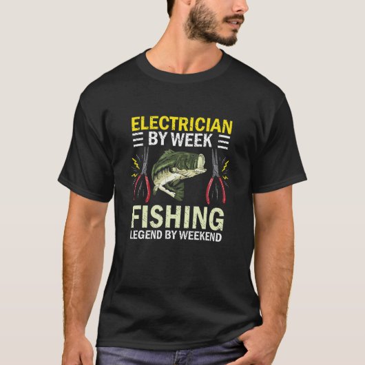 電気技師電動魚釣り漁師アン Tシャツ (正面)