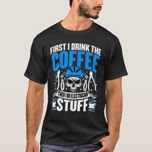 電気技師 コーヒー 電気工事士 Tシャツ (正面)