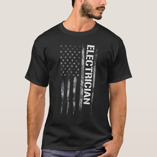 電気技師 電気技師 アメリカ国旗 Tシャツ (正面)