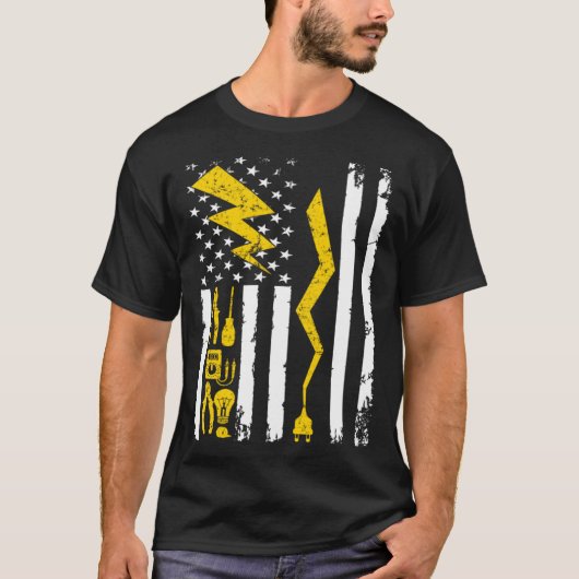 電気技師USAフラグ電圧ラインマン回路ケーブル Tシャツ (正面)