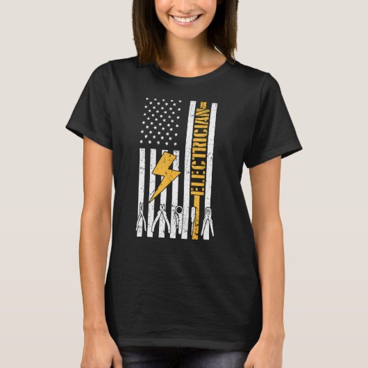 電気技師USA国旗Electricity Worker Lineman Gr Tシャツ (正面)