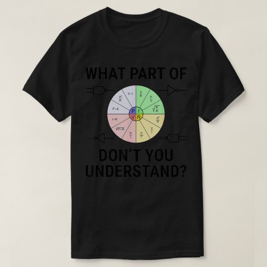 電気技術者おもしろいオーム法の一部 Tシャツ (デザイン正面)