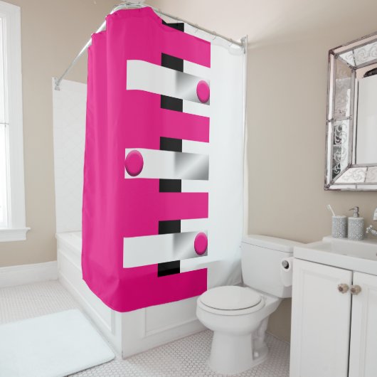 電気明るい赤紫色パルスはっきりした：幾何学的 シャワーカーテン (インサイチュ)