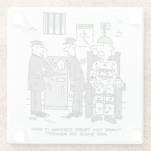 電気椅子の故障の漫画おもしろい- ガラスコースター (裏面)