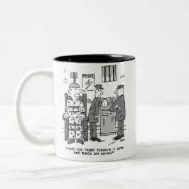 電気椅子の故障の漫画おもしろい- ツートーンマグカップ