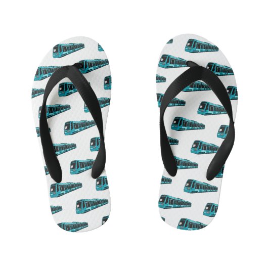 電気機関車の漫画イラストレーション キッズビーチサンダル (フットベッド)