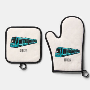 電気機関車の漫画イラストレーション 鍋つかみ&鍋敷きセット