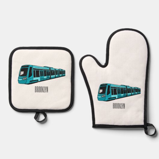 電気機関車の漫画イラストレーション 鍋つかみ&鍋敷きセット (正面)