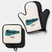 電気機関車の漫画イラストレーション 鍋つかみ&鍋敷きセット (正面/裏面)