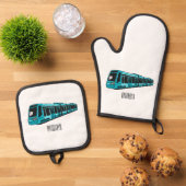 電気機関車の漫画イラストレーション 鍋つかみ&鍋敷きセット (トップダウン)