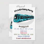 電気機関車の漫画イラスト 招待状 (正面/裏面)