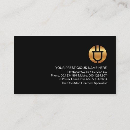 電気稲妻が金ゴールド電球を起動 名刺 (裏面)