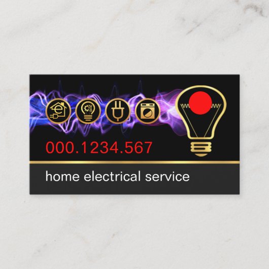 電気稲妻が金ゴールド電球を起動 名刺 (正面)