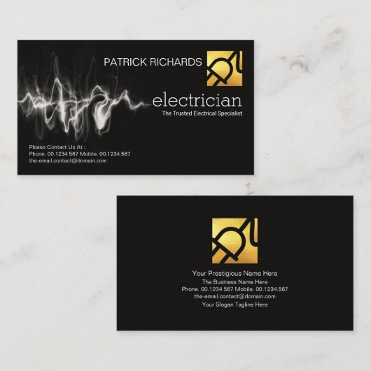 電気稲妻ストライク金ゴールド電源プラグ 名刺 (正面/裏面)