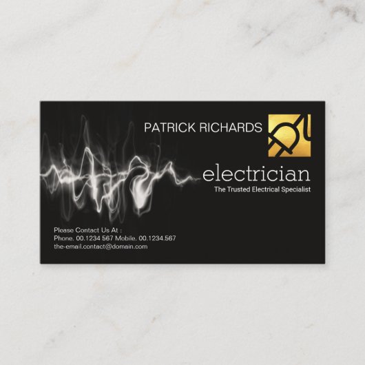 電気稲妻ストライク金ゴールド電源プラグ 名刺 (正面)