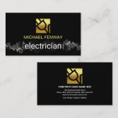 電気稲妻金ゴールド電源プラグ電気技師 名刺 (正面/裏面)