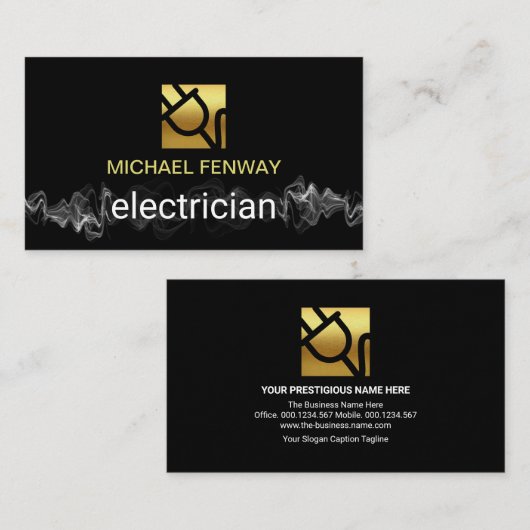 電気稲妻金ゴールド電源プラグ電気技師 名刺 (正面/裏面)