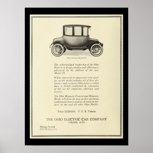 電気自動車自動車ヴィンテージプリント ポスター (正面)