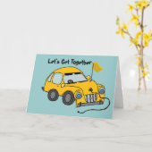 電気自動車誕生日 カード (黄色い花)