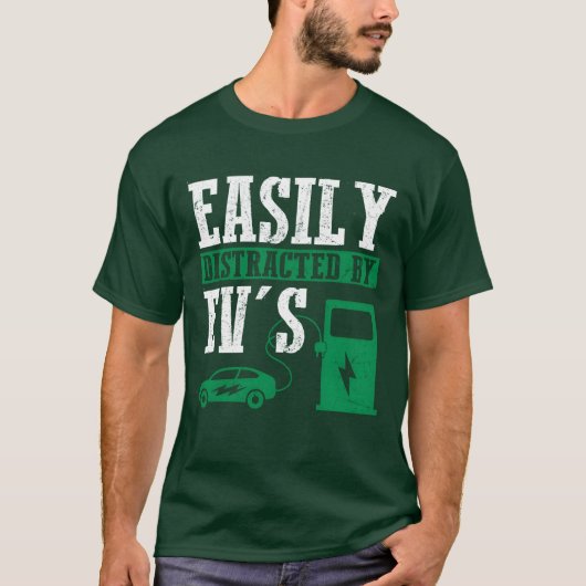 電気自動車+EV+ドライバーに簡単に気を取られるギ Tシャツ (正面)