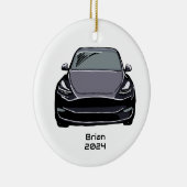 電気自動車SUVグレーグレー手書きスケッチ セラミックオーナメント (右)
