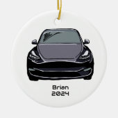 電気自動車SUVグレーグレー手書きスケッチ セラミックオーナメント (正面)