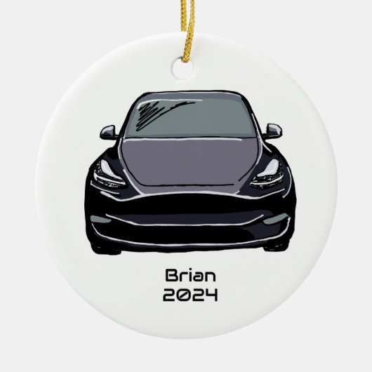 電気自動車SUVグレーグレー手書きスケッチ セラミックオーナメント (正面)