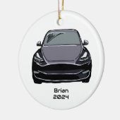 電気自動車SUVグレーグレー手書きスケッチ セラミックオーナメント (左)