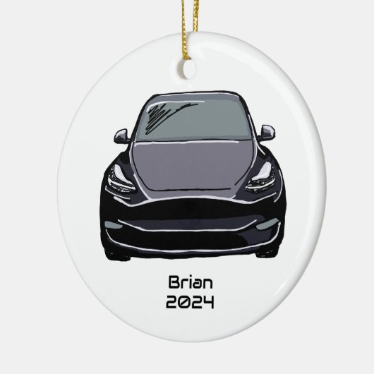電気自動車SUVグレーグレー手書きスケッチ セラミックオーナメント (左)