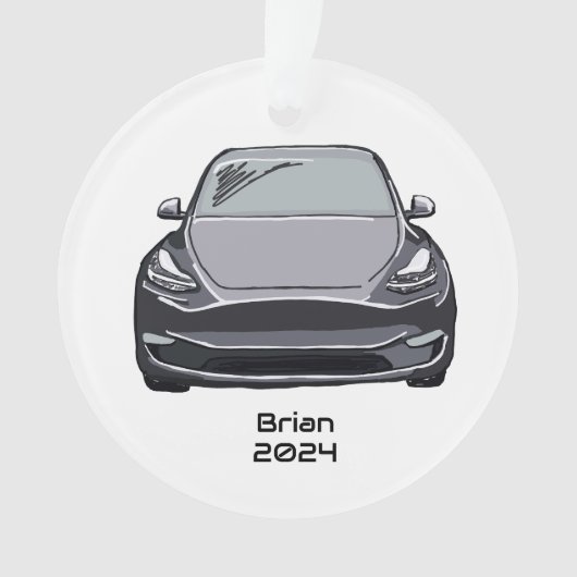 電気自動車SUVシルバーグレー手書きスケッチ オーナメント (正面)